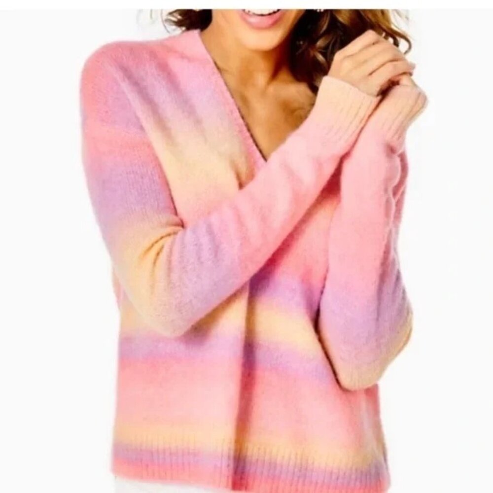 Lilly Pulitzer Pastel Pink & Yellow Ombre V-Neck Sweater